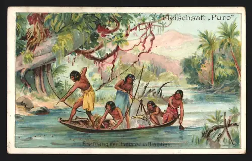 Sammelbild Puro Fleischsaft, Fischfang der Indianer in Brasilien