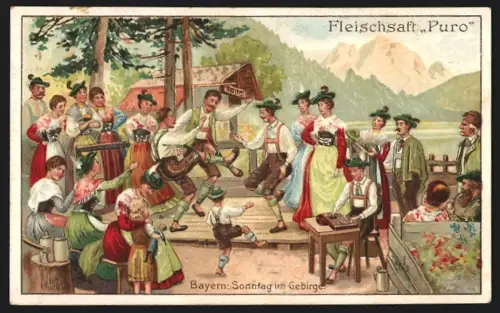 Sammelbild Puro Fleischsaft, Bayern, Sonntag im Gebirge