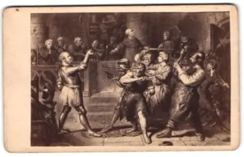 Fotografie unbekannter Fotograf und Ort, Götz von Berlichingen vor dem Heilbronner Rat nach einem Gemälde von O. Genneri