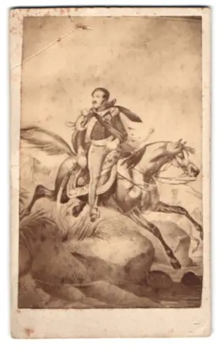 Fotografie unbekannter Fotograf und Ort, General Poniatowski auf einem Pferd, nach einem Gemälde