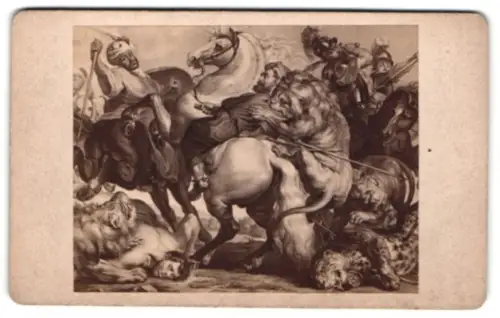 Fotografie unbekannter Fotograf und Ort, Die Löwenjagd nach einem Gemälde von P. P. Rubens