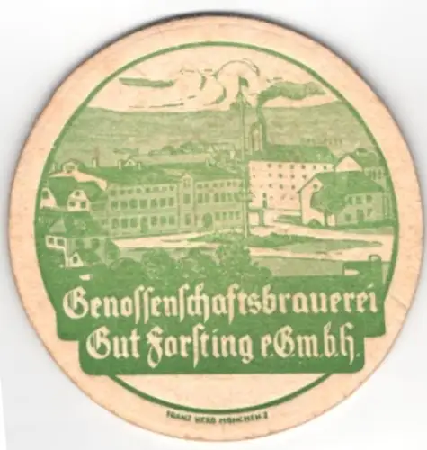 Bierdeckel Forsting, Genossenschaftsbrauerei Gut Forsting, Logo mit Bock