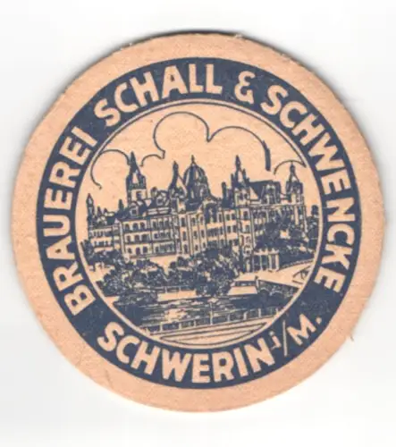 Bierdeckel Schwerin i. M., Brauerei Schall & Schwencke, Stadtansicht