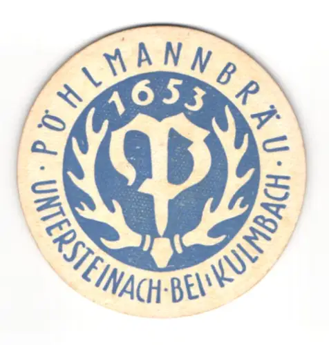 Bierdeckel Untersteinach bei Kulmbach, Pöhlmannbräu, Logo mit Geweih