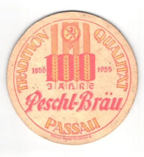 Bierdeckel Passau, Peschl-Bräu, Ähren mit Löwenwappen