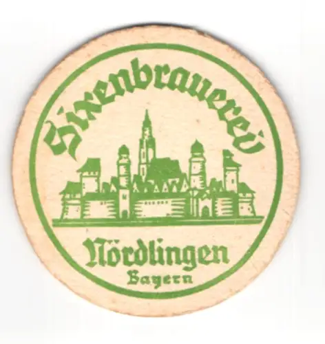 Bierdeckel Nördlingen /Bayern, Sixenbräu, Gebr. Beyschlag, Stadtansicht und Männer mit Bierglas