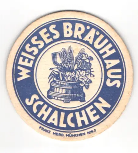 Bierdeckel Schalchen, Weisses Bräuhaus, Bierfass mit Ähren