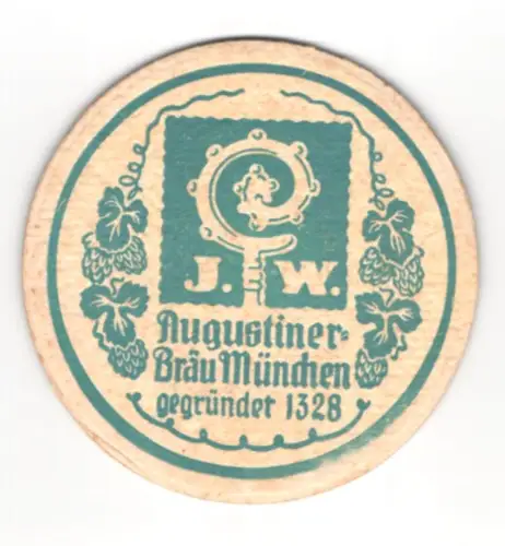 Bierdeckel München, Augustiner-Bräu, Logo mit Krummstab