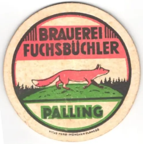 Bierdeckel Palling, Brauerei Fuchsbüchler, Fuchs im Wald