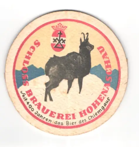 Bierdeckel Hohenaschau, Schloss-Brauerei, Gämse in den Bergen
