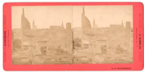 8 Stereo-Fotografien A. Hummler, Stuttgart, Ansichten Strassburg, nach der Übergabe 1870, Zerstörungen am Kronenburgerto