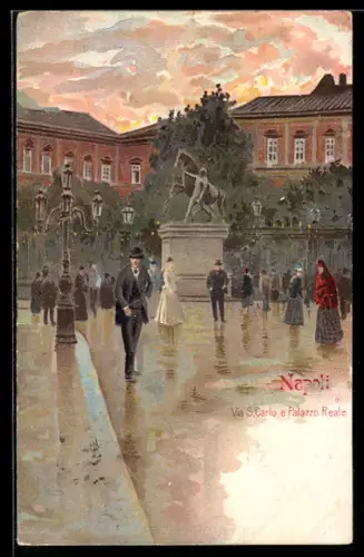 Lithographie Napoli, Via San Carlo e Palazzo Reale