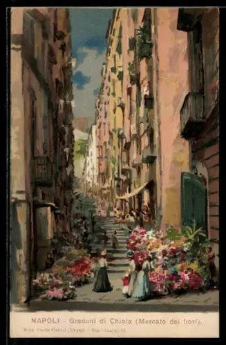 Künstler-AK Napoli, Gradoni di Chiaia, Mercato dei fiori