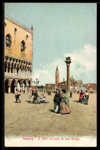Lithographie Venezia, Il Molo coll` isola di San Giorgio