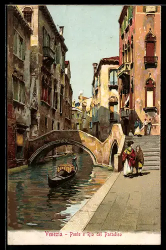 Lithographie Venezia, Ponte e Rio del Paradiso, Gondel