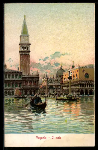 AK Venezia, Il Molo, Partie vor dem Markusplatz mit Gondeln