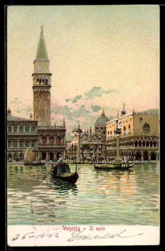 AK Venezia, Il Molo, Partie vor dem Markusplatz mit Gondeln