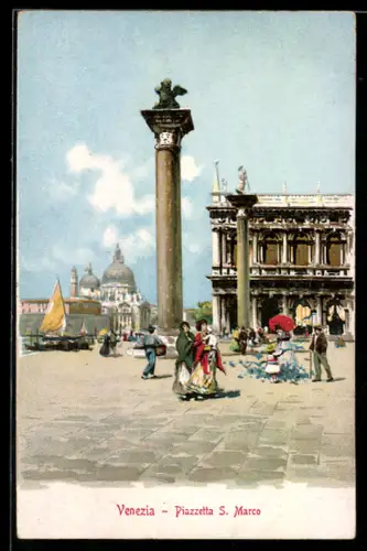 AK Venezia, Piazetta S. Marco, Passanten