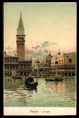 AK Venezia, Il Molo, Partie vor dem Markusplatz mit Gondeln