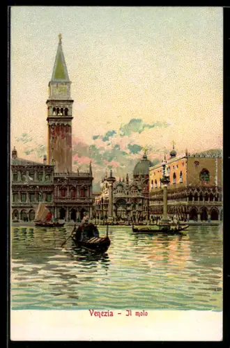 AK Venezia, Il Molo, Partie vor dem Markusplatz mit Gondeln