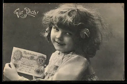 AK Mädchen mit Reichsbanknote 20 Mark