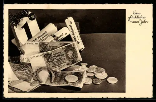 AK Geldmünzen und Geldscheine zum neuen Jahr