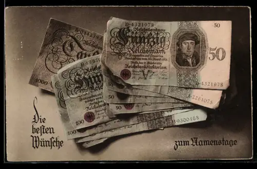 AK Reichsmark-Banknoten, Namenstagsgruss