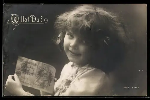 AK Mädchen mit 50-Mark-Geldschein in der Hand
