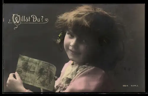 AK Mädchen mit 50-Mark-Geldschein in der Hand