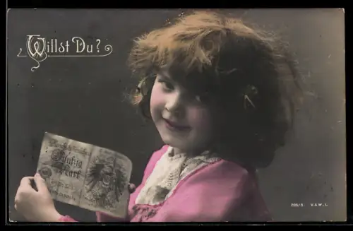 AK Mädchen mit 50-Mark-Geldschein in der Hand