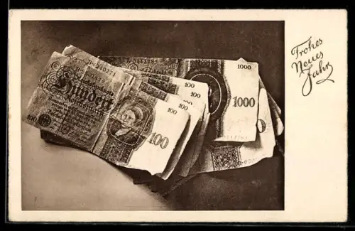 AK Frohes Neues Jahr, Banknoten