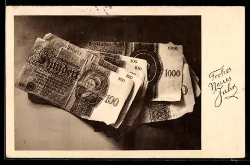 AK Frohes Neues Jahr, Banknoten
