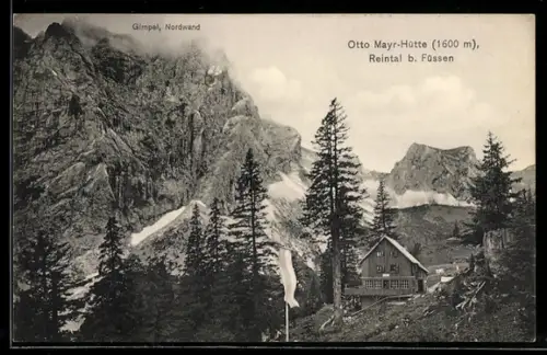 AK Otto Mayr Hütte, Berghütte auf 1600m mit der Gimpel Nordwand