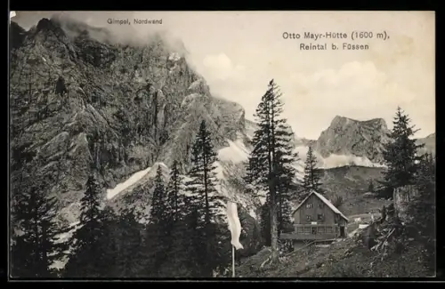 AK Otto Mayr Hütte, Berghütte auf 1600m mit der Gimpel Nordwand