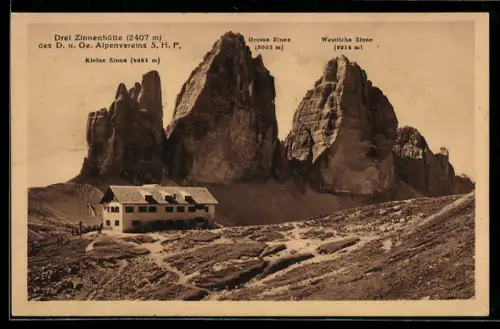 AK Drei Zinnenhütte mit Drei Zinnen