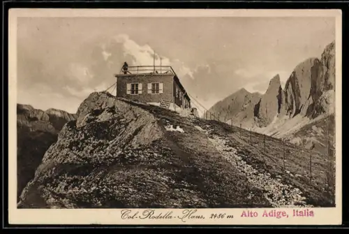 AK Col-Rodella-Haus, Blick zur Berghütte