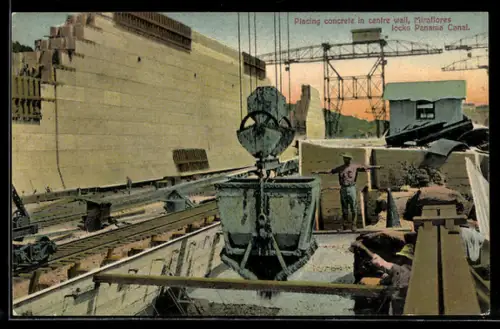 AK Panama Canal, Placing concrete in centre wall, Miraflores locks