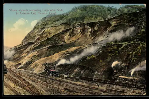 AK Culebra, Steam Shovels removing Cucaracha Slide in Culebra Cut, Panama Canal