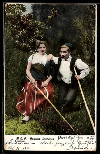 AK Madeira, Mann und Frau in landestypischen Trachten