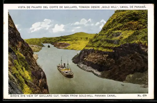 AK Panama, Vista de pajaro del Corte de Gaillard, tomada desde Gold Hill, Canal de Panamá