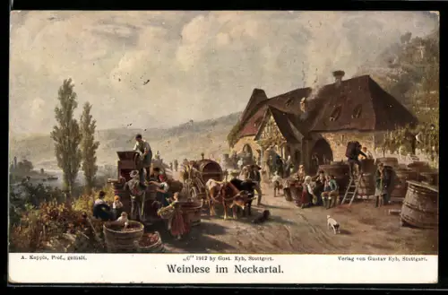 AK Weinlese im Neckartal, Winzer, Fässer, Weingut