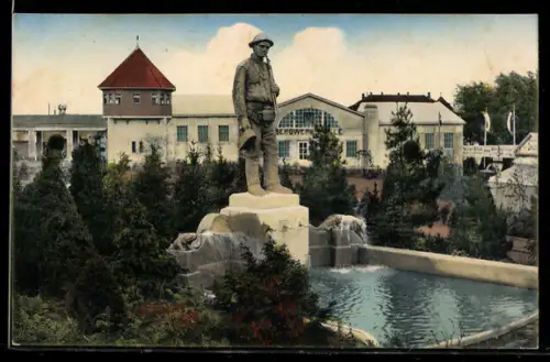 AK Freiberg, Erzgebirgs-Ausstellung 1912, Bergwerkshalle, Bergmanndenkmal