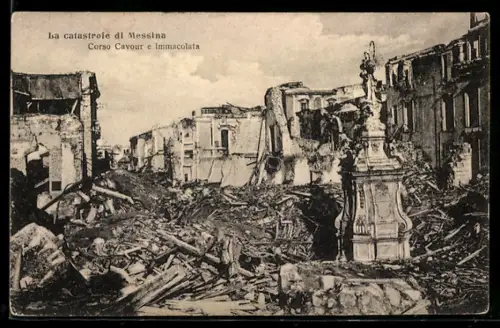 AK Messina, La catastrofe, Corso Cavour e Immcolata, Zerstörungen nach Erdbeben