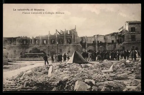 AK Messina, La catastrofe di Messina, Piazza Cavaloti e Collegio Militare