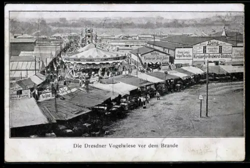 AK Die Dresdener Vogelwiese vor dem Brande mit Karussells