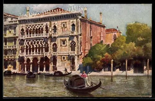 Künstler-AK Venezia, Palazzo Cà d`Oro, Gondeln