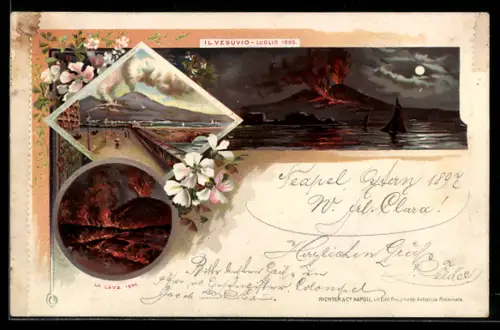 Lithographie Napoli, Il Vesuvio 1895, La Lava, Vulkanausbruch