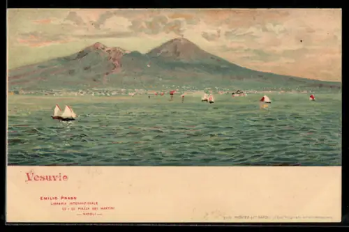 AK Napoli - Neapel, Vesuvio, Blick über die Bucht zum Vulkan Vesuv