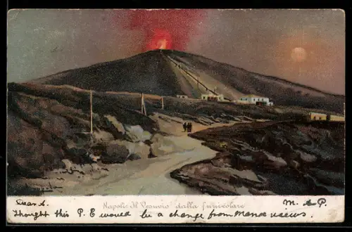 AK Napoli, Il Vesuvio dalla funicolare, Vulkan
