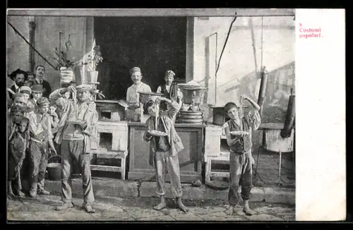 AK Neapel, Costumi popolari, Kinder essen Pasta